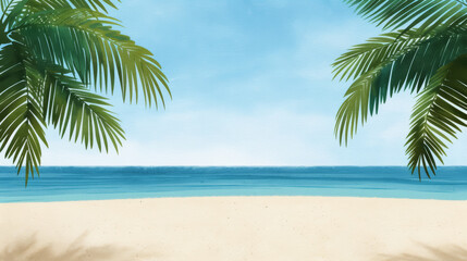 Fototapeta premium Tranquil tropical beach with palm trees, perfect for summer vacations and holiday relaxation concepts