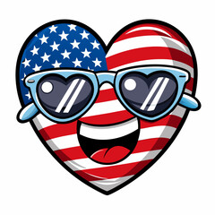 Black and White Illustration of a Smiling Heart Wearing Patriotic American Flag Sunglasses