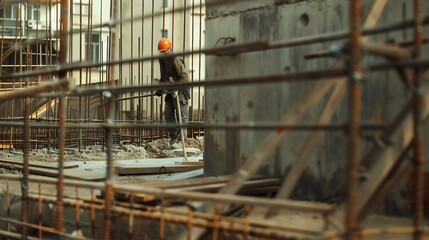 Naklejka premium A man working at a construction site : Generative AI