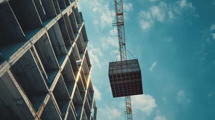 happy new year 2024 success in real estate construction industry crane construction lifting new concrete cube replace the old year : Generative AI