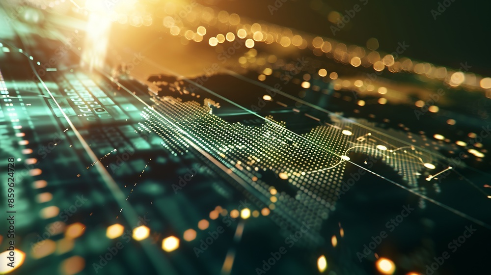 Fototapete Business and economic growth on global business network Data analysis of financial and banking Stock AI Technology and data connection Security Blockchain and Networking Business strat : Generative AI
