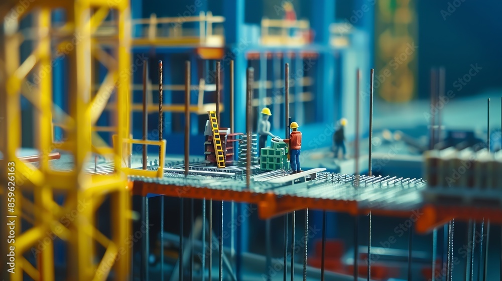 Aufkleber Construction concept and teamwork meeting structure The engineer or architect for the project works with partners and engineering tools to create workplace models and blueprints : Generative AI