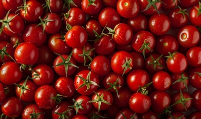 Closeup of Fresh Red Cherry Tomatoes With Dewdrops