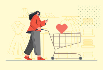 Retail Therapy - Woman with Shopping Cart - Illustration