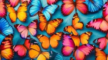 Pattern of colorful Morpho butterflies on an abstract background