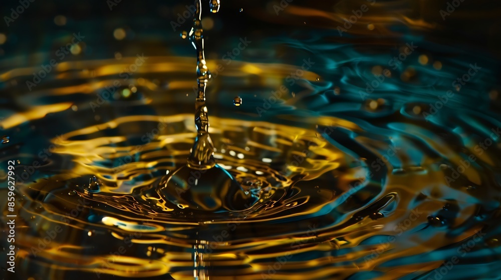 Fototapete closeup of a water drop and splash background small impact causes big changes ripple macro wave on s