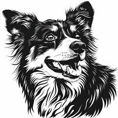 Naklejka premium A black and white drawing of a Border Collie dog