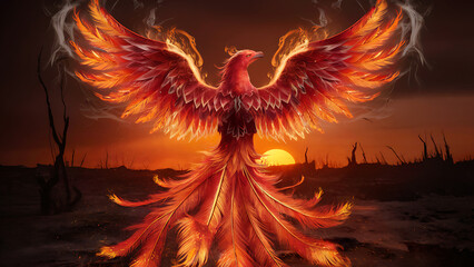 Fototapeta premium Stunning Depiction of a Mystical Phoenix Rising from the Ashes