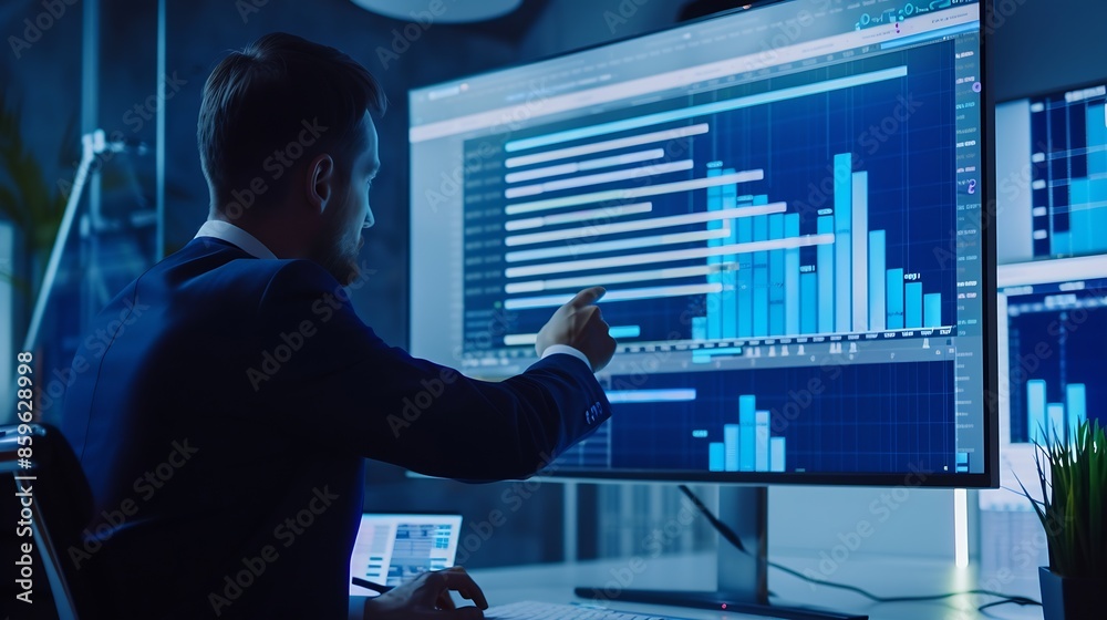 Poster Manager working with Gantt chart schedule for plan tasks and progress Corporate strategy for construction operations sales todo list and marketing Project management planning software  : Generative AI