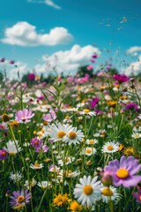 Purple and White Wildflowers Under Blue Skies