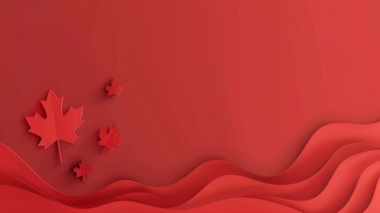 Horizontal banner. Happy Civic holiday celebration in Canada. Canada Day. Holiday concept. Red maple leaves on red background. Template web banner, poster design. Free space for text