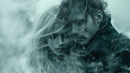 Black and white portrait of  a man and a woman.