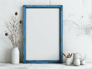 Blue Frame Mockup on White Wall
