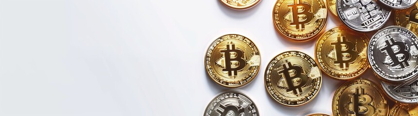Bitcoin with white and black background with space.