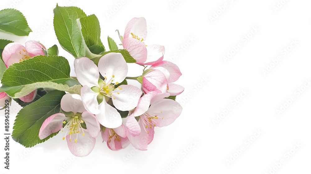 Wall mural Wild apple tree flowers blooming isolated on white background : Generative AI - Wall murals