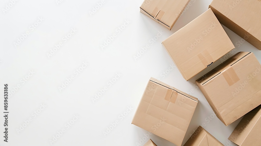Poster Cardboard boxes for delivery service moving package or gifts isolated on a white background Package mockup : Generative AI
