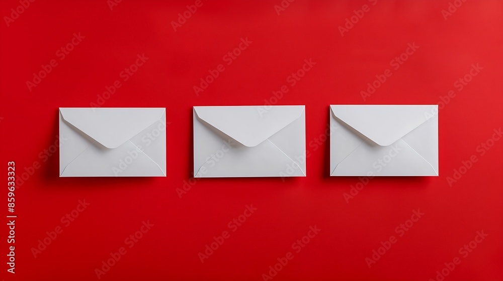 Aufkleber White notification message mail envelopes on red background Creative minimalism layout : Generative AI