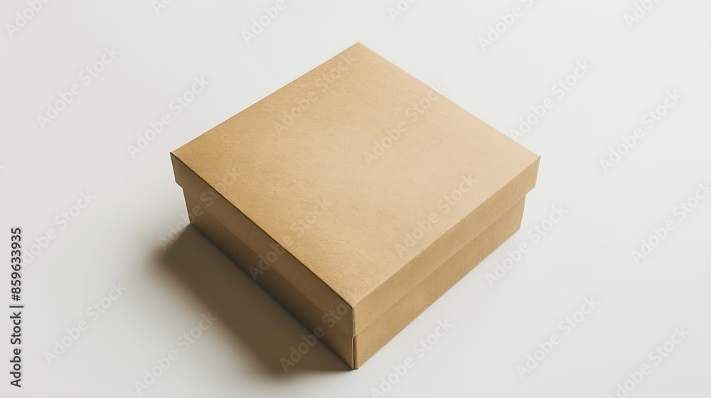 Poster close up of a brown box template on white background : generative ai