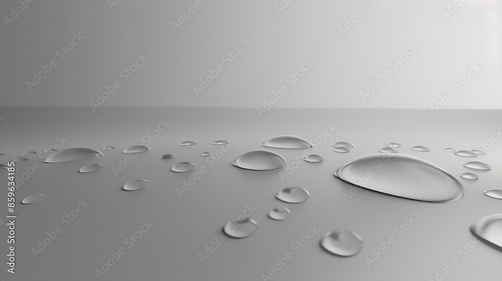 Poster Water droplets on a gray background : Generative AI