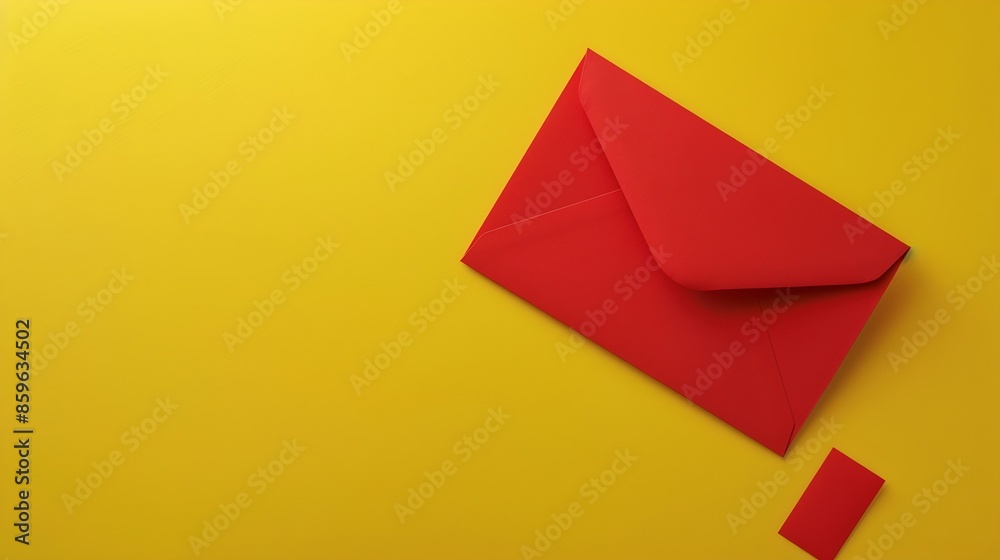 Poster Creative pattern made of red paper envelope on yellow background Minimal style Greeting letter and mail concept : Generative AI