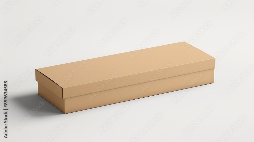 Poster long rectangle closed brown cardboard box packaging blank template in isolated on white background :
