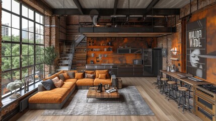 Modern living room and stylish apartment interior