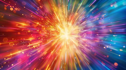 Colorful explosion of light beams, abstract background. Vibrant energy and dynamics concept