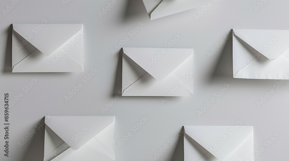 Aufkleber Paper cut notification message mail envelopes on gray background Creative minimalism layout : Generative AI