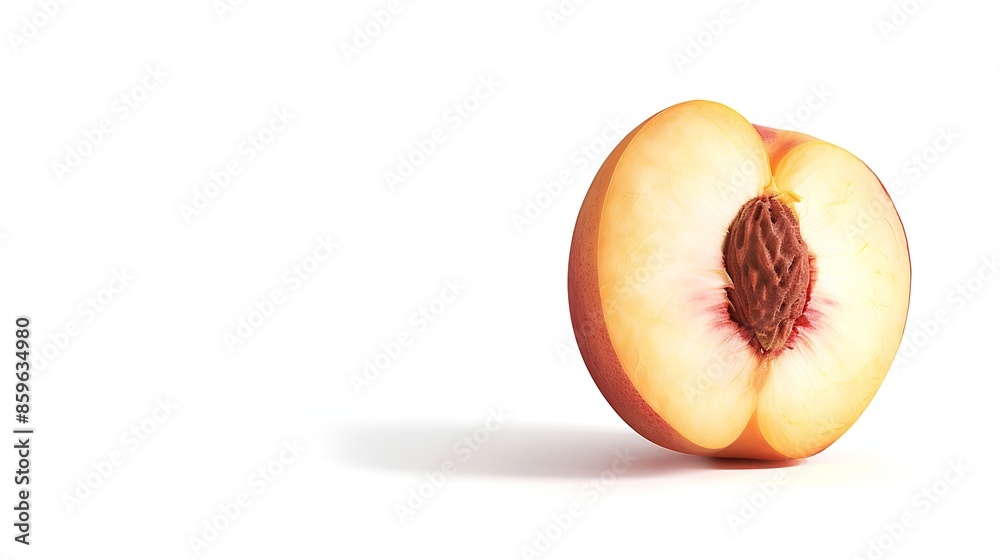 Poster Peach half isolated Peach on white background with clipping path : Generative AI