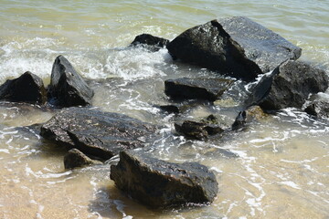 Rocks in Koggala Beach, Koggala, Galle, Sri Lanka.