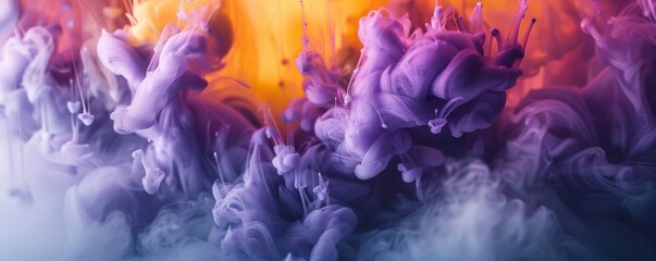 Fototapeta premium Abstract purple and orange ink drop swirling in water, creative color background. Art and design concept