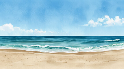 Fototapeta premium Serene beach landscape with gentle waves under a clear blue sky, perfect for summer vacation and relaxation themes