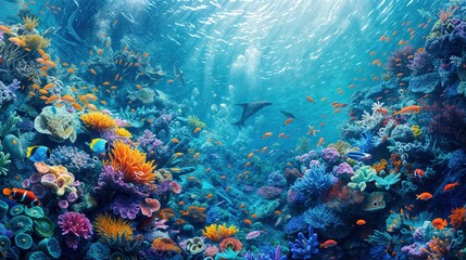 Naklejka premium Coral reef with fish