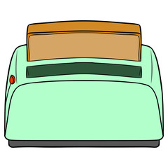 green toaster with bread illustration hand drawn isolated vector	