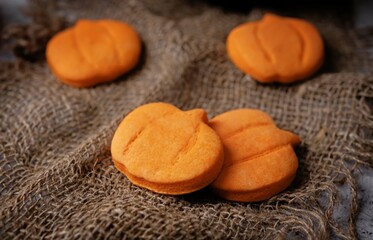 Orange cookies in the form of pumpkin