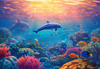 Fototapeta premium Dance of the Dolphins Oceanic Ballet
