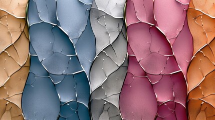 Abstract composition of shapely adjoining organic-looking cells in pink, orange, yellow and blue