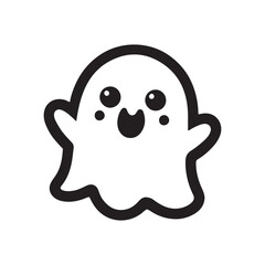Cute a Halloween Ghost lineart Vector illustration. Cartoon Boo, Creation for Kit, Flat Vector Design for Halloween