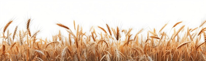 Fototapeta premium Golden wheat field isolated on white background with clipping path, panorama banner. The concept of harvest