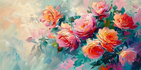 Vibrant Vintage Floral Oil Painting for Cards, Banners, and Lifestyle. Concept Oil Painting, Floral Art, Vintage Style, Lifestyle, Card Design