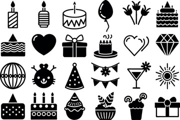 Holiday & Celebration related concept such as Fireworks, balloons, party hats & many more editable stroke outline icons isolated on white background flat vector illustration