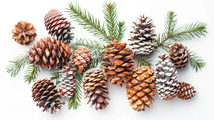 Fototapeta premium Isolated white background with Christmas cones