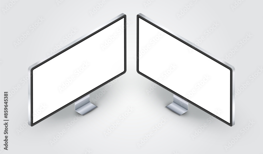 Wall mural computer monitor mockup isometric view with white empty screen for display your ux design, site, pre
