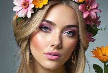 Naklejka premium Garden Blooms: A Fashionable Portrait Tribute