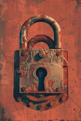 Rusty old padlock on a grunge wall for security, gothic or mysterious designs