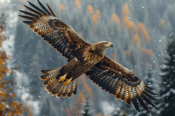 Obraz premium A majestic eagle soaring high above a mountain range. Concept of freedom and natural majesty. Generative Ai.