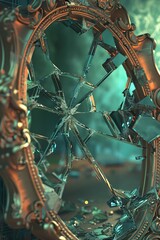 Broken mirror in an ornate frame for horror or fantasy themed designs