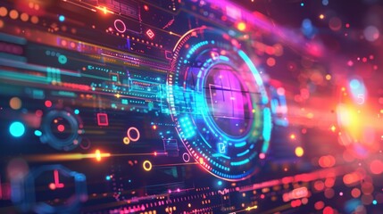 Holographic Interface Display with Rainbow Effect. generative AI image