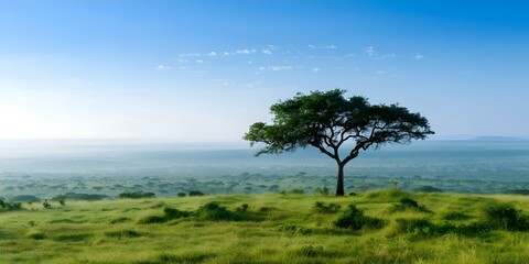 Fototapeta premium Celebrating International Day of African Child with a Vibrant Image of Lush African Landscape. Concept African Landscape, International Day, Celebration, Vibrant Image, Child