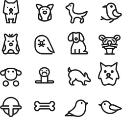 Silhouette Pets web icons in line style. Dog, cat, rabbit, hamster, bird, bone, pets, vet help. Vector illustration with White Background